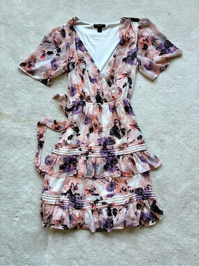 Vera Wang  Floral Mini Dress in Pink & Purple